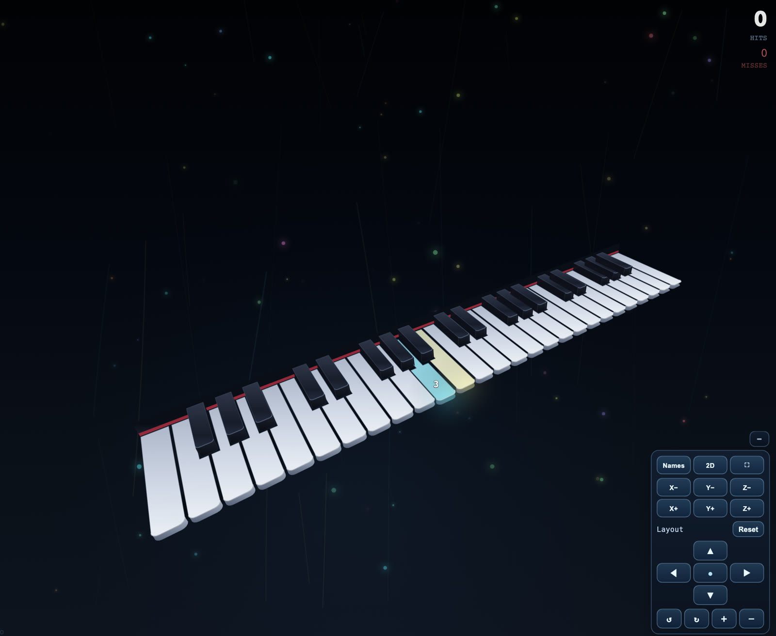 A piece playing on the 3D piano accordion keyboard